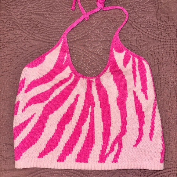 Pink Zebra Print Halter Top - Picture 1 of 3